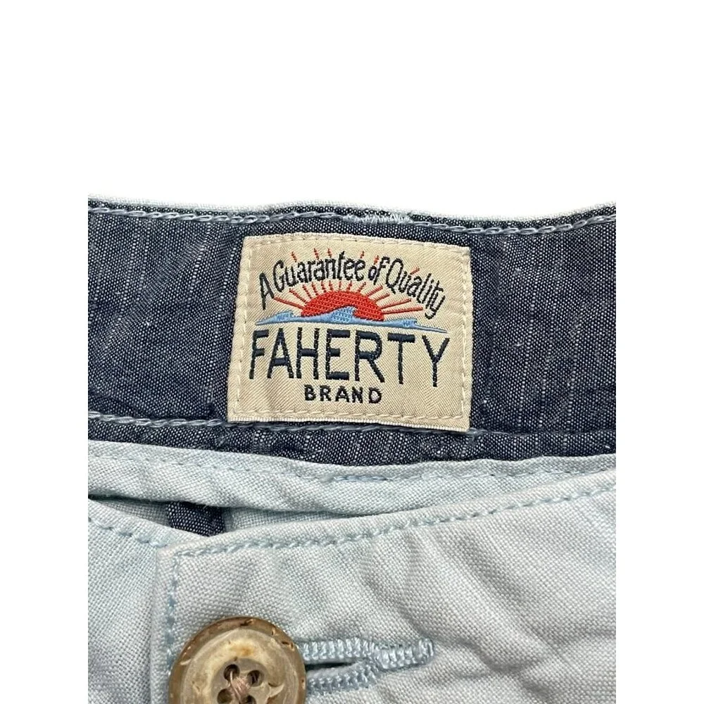 Faherty Brand Men’s Shorts Size 34 Light Blue Linen Blend